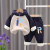 Conjunto de veludo de duas peças para meninos Inverno meninas combinação de cores letra espessado Esportivo infantil terno infantil bonito quente duas peças