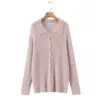 Cárdigan de Punto Hueco de Botones Sencillos con Cuello Polo Suelto Estilo Europeo y Americano Transfronterizo 2025 Otoño Jersey Exterior Adelgazante