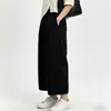 Foto Real de Calças Casuais Banana de Perna Larga, Corte Reto, Cintura Alta, Tamanho Plus Size, Algodão, Calças Largas Cropped