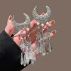 Acessórios de Cabelo Hanfu Super Feéricos, Grampo de Cabelo Prateado com Borlas de Lua Crescente, Adorno de Cabelo Estilo Feérico, Grampo de Cabelo Estilo Antigo, Acessório para Traje Tradicional