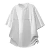 Camiseta de Color Sólido con Corte Desestructurado y Hombro Recto para Hombre, Verano, Nicho, Diseño Casual, Manga Corta, Marca de Moda Americana High Street, Manga Media