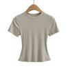 G006 Otoño Nuevo Estilo Europeo y Americano Color Sólido Básico Elástico Delgado Top Cuello Redondo Ombligo Manga Corta Camiseta
