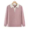 Moda en tops de otoño para madres, tops con cuello para mujeres de mediana edad y mayores, abrigos elegantes de primavera y otoño para damas, prendas de punto de talla grande