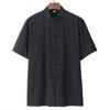 Traje Tang Ligero de Verano Estilo Chino para Hombres Jóvenes Casual Lino Elástico Manga Corta Botón Camisa China Camisa Traje de Té