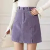 Saia Meia-Calça de Veludo Cor Sólida Feminina 2026 Primavera Outono Nova Cintura Alta Linha A Tamanho Grande Justa ao Corpo Fenda Curta Petite
