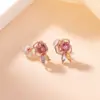 Yiluyin Plata de Ley S925 Chapado en Oro Rosa Turmalina Multicolor Flor de Rosa Pendientes Pequeños Rosas Pendientes Elegantes para el Trabajo
