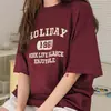 Camiseta Retro de Manga Corta con Hombros Descubiertos Estilo Japonés y Coreano de 180g para Mujer Verano 2025 Nuevo Diseño Letra Marca de Moda Transfronteriza