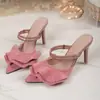Novas Pantufas de Renda para Comércio Exterior de Salto Alto, Bico Fino, Tamanho Grande, Estilo Europeu e Americano, Sandálias Fechadas, Tamanho 43, Sapatos Finos de Salto Transfronteiriços