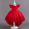 Vestido Formal Feminino de Comércio Exterior com Design Floral 3D, Saia Bufante, Vestido com Cauda de Tule, Traje para Apresentação de Dança, Vestido para Daminha de Casamento