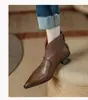 Botines cortos para mujer, tacón grueso, punta fina, botines, escote en V, estilo otoño, efecto adelgazante, diseño nuevo, moda 2026, tela negra