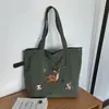 Bolso de Hombro de Nylon Bordado con Ciervo Lindo Estilo Bosque Gran Capacidad Bolsa Tote con Cordón Estilo Perezoso Bolsa para Commuter