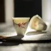 Taza de Té de Arcilla de Jade Pintada a Mano con Bambú Rojo de las Dinastías Tang y Song, Taza Individual de Cerámica para Juego de Té Kung Fu, Taza Blanca de Porcelana Estilo Antiguo para Cata de Té
