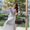 Moda Casual Juvenil Adelgazante Cómodo Agradable a la Piel Vestido Azul Niebla Floral Ceñido a la Cintura Tendencia Verano 2026