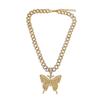 Collar de mariposa nuevo transfronterizo de Europa y Estados Unidos, moda retro, cadena cubana de aleación de diamantes, cadena de clavícula exagerada, joyería para mujer