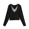 Conjunto de Dos Piezas Camisola Chica Picante Americana Tejido Diseño de Primavera y Otoño para Mujer Capas Adelgazante Cuello en V Ajustado Conjunto Superior
