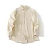 Camisa de Trabajo Retro Japonesa Morada Pura de Algodón, Manga Larga, Cuello, Corte Holgado, Parte Superior con Dobladillo Curvo para Primavera