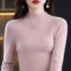 Suéter de lana 100% para mujer, cuello alto, otoño e invierno, primera línea, real, ajustado, manga larga, jersey de punto rojo básico.