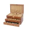 Caja de joyería Xianglong de madera maciza con cerradura, gran capacidad, estilo vintage, para guardar collares y otras joyas