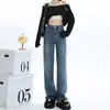 Jeans de Cintura Alta Wide Leg Feminino Primavera e Outono 2025 Novo Estilo Corpo Pequeno Estreito em Forma de Pera Calças Retas Soltas