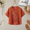 Novo Top Nacional Estilo Chinês Bordado Pesado Gola Redonda Manga Curta para Mulheres, Caimento Solto, Nova Camiseta Étnica Estilo Chinês Verão 2026 para Mulheres