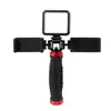 Soporte para selfie stick estabilizador de mano, soporte para cámara de video pequeña, accesorio de cabeza de clip de doble máquina rápida para transmisión en vivo, soporte universal