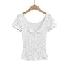 Camiseta de Manga Corta con Cuello Cuadrado de Puntos Dulces y Especiados para Mujer 2024 Nuevo Diseño Delgado de Primavera para Interiores