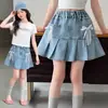 Saias Infantis 2026 Verão Novo Estilo Saias Infantis Estilosas Jeans Plissadas Saias Infantis Estilo Coreano Casuais Curtas