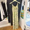 Vestido Cardigan de Tirantes con Estampado Floral Verde Claro para Mujer Tallas Grandes Verano Nuevo Conjunto de Dos Piezas Estilo Francés