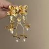 Pendientes de borlas con flores tridimensionales doradas chinas Super Fairy, pendientes vintage ligeros de lujo con lentejuelas y perlas, pendientes exagerados para mujer