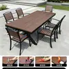 Conjunto de Mesa e Cadeiras de Madeira-Plástico para Exterior em Metal Pátio Mesa de Jantar de Lazer para Exterior Anti-corrosão Mesa e Cadeiras Pequenas para Varanda Aberta Jardim