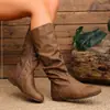 Otoño 2026 Nuevas Botas Altas hasta la Rodilla Plisadas de Punta Redonda Talla Grande para Mujer Suela Plana Cremallera Lateral Transfronteriza Adelgazantes Ligeras Botas Arrugadas