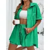 2026 Em Estoque Transfronteiriço Aliexpress Moda Shorts Conjunto de Camisa Cor Sólida Duas Peças para Mulheres Casual Solto Manga Curta Único Botão
