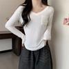 Toma Real de Polar Térmico de Doble Cara 2026 Otoño e Invierno Nuevo Estilo Suéter de Polar Cepillado con Bolsillos Camiseta Base de Cuello en V para Mujer