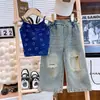 Ancorelala2026 Novo Conjunto de Verão para Meninas, Conjunto de Duas Peças Fofo de Colete Pequeno e Jeans para Bebês