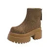 Elegantes Botines de Tobillo con Suela Gruesa, Punta Redonda y Strass Completo para Mujer, Otoño 2026, Botas Estilo Martin que Aumentan la Altura para Mujeres Bajitas, Botas de Moda Elegantes
