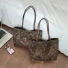 Bolso de hombro de gamuza con estampado de leopardo vintage estilo coreano para mujer, moderno y de alta gama, engrosado, de nicho, bolso tote con sensación relajada para mujer