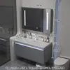 Gabinete de baño con lavabo integrado de piedra chapado en oro de lujo ligero estilo italiano, juego de tocador para baño