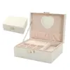 Caja de joyería de cuero PU transfronteriza, caja de almacenamiento de joyería portátil, caja de joyería de doble capa de gran capacidad para collares, anillos, relojes