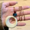 Collar Largo con Colgante de Anillo de Cuerda Negra Diseño de Estilo Chino Nuevo Estilo Étnico Cadena para Suéter Nicho Sencillo Accesorios para Cadena de Suéter
