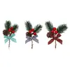 Decoração de Natal Galhos Pequenos Frutas Vermelhas Pinhas Folhas de Pinheiro Laço Xadrez Caixa de Presente Guirlanda Acessórios Decorativos