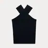Chaleco de Punto con Cruz en el Cuello Estilo Francés Hecho a Medida de Fábrica para Mujer, Nuevo Estilo de Verano, Ajuste Ceñido, Elegante y Adelgazante