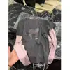 Camiseta de Manga Larga con Bloques de Color de Pony de Dibujos Animados Falsa de Dos Piezas para Mujer, Nuevo Estilo Top Primavera Temprana 2026