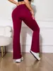 Calça esportiva de perna larga com bolso de costura casual, calça justa para usar por baixo, cintura alta, calça feminina
