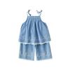 Nuevo Estilo de Verano Conjunto de Dos Piezas para Bebés Niñas: Chaleco Sencillo Bordado con Flecos, Pantalones Casuales Finos de Pierna Ancha y Mezclilla