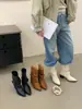 Botines de tacón grueso con punta, nuevo estilo otoño e invierno 2026, botines cortos elegantes para mujer con hebilla de cinturón tejido