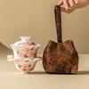 Rosa Melocotón Flor de Melocotón Pintada a Mano Taza Rápida Cerámica Portátil Set de Té de Viaje para una Persona Set para Preparar Té al Aire Libre Bolsa de Almacenamiento