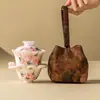 Fabricante Pó de Pêssego Pintado à Mão Flor de Pessegueiro Copo Rápido Cerâmica Portátil Conjunto de Chá de Viagem Conjunto de Chá para Uma Pessoa Bolsa de Armazenamento