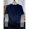 Camiseta de Manga Larga con Parches Rayados Falsa de Dos Piezas para Mujer, Camiseta Base, Nueva Moda Versátil Blanca Primavera, Otoño e Invierno 2026