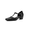 2026 Novas Pantufas Fechadas Quadradas Feitas à Mão Confortáveis de Nicho Simples Retrô Feitas de Couro Bovino de Camada Superior com Aumento Interno de Altura de 5,5cm