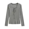 2565-Estilo Puro Desejo Moda Sexy Camiseta com Decote V e Cadarço para Mulheres 2025 Nova Sexy Slim Camisa Base Top